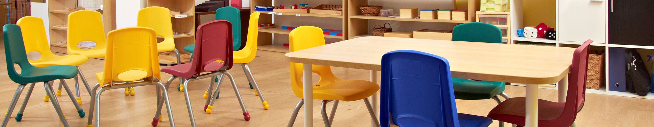 School chairs with tables
